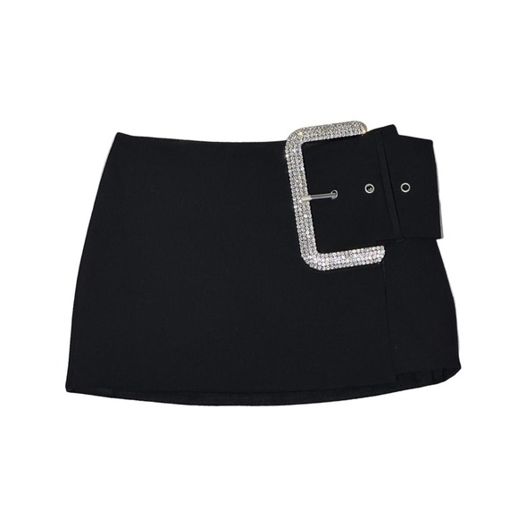 Area Crystal buckle embellished mini skirt